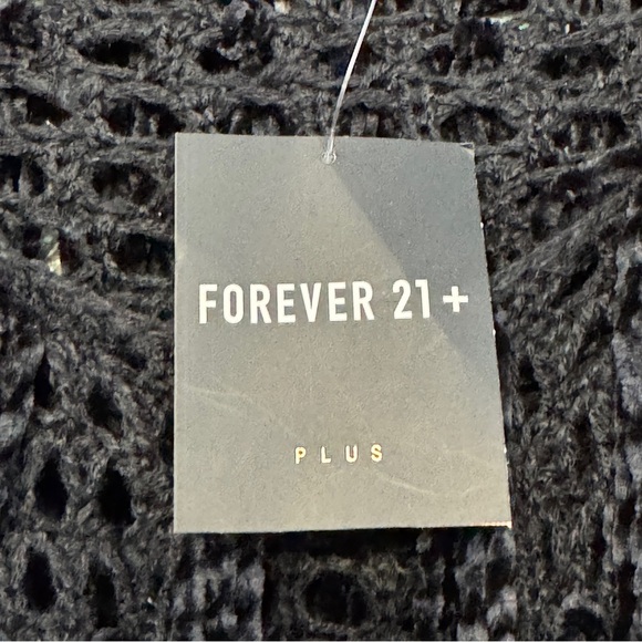Forever 21+ Black Fringe Knit Open Cardigan Sweater 1X NWT - Picture 4 of 7